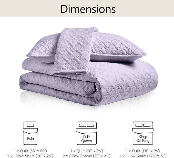 FLYMME Twin Quilt Set,Lightweight Lavender Bedspreads,Basket Weave Pattern,Ultra Soft Microfiber Bedspread Bed Coverlet 2 Pieces for All-Seasons (1 Quilt,1 Shams)