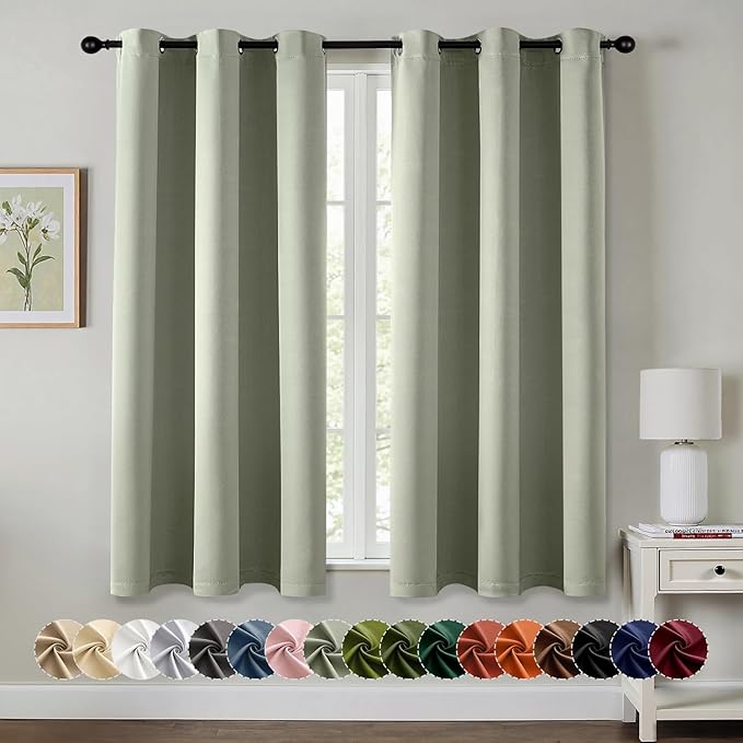 MIULEE Blackout Curtains for Bedroom 2 Panels 40 x 63 Inch Long Sage Green | Thermal Insulated, Living Room Darkening Grommet Drapes, Noise Reducing, Light Blocking Window Treatments