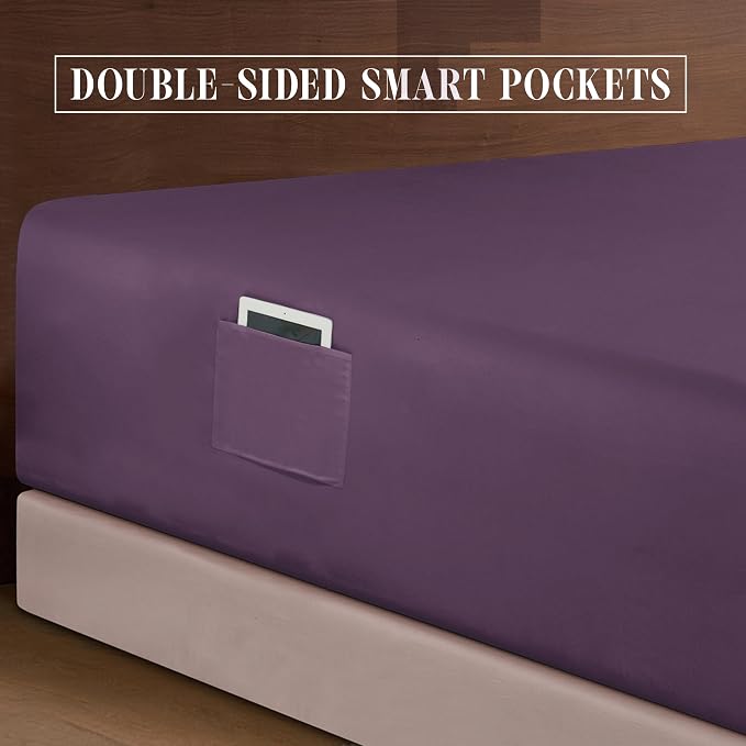 Elegant Comfort Luxurious 1500 Premium Hotel Quality Microfiber 4-Piece Sheet Set, 18-24 Inches Deep - Extra Deep Pocket Sheets - Ultra Soft 4PC Deep Pocket Sheets, Full, Eggplant-Purple