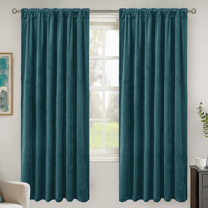 BGment Velvet Blackout Curtains for Bedroom, 2 Panels, 52 x 72 Inch, Teal | Elegant, Thermal Insulated, Room Darkening Heavy Panels, Super Soft, Luxury Curtains for Living Room, Back Tab Rod Pocket