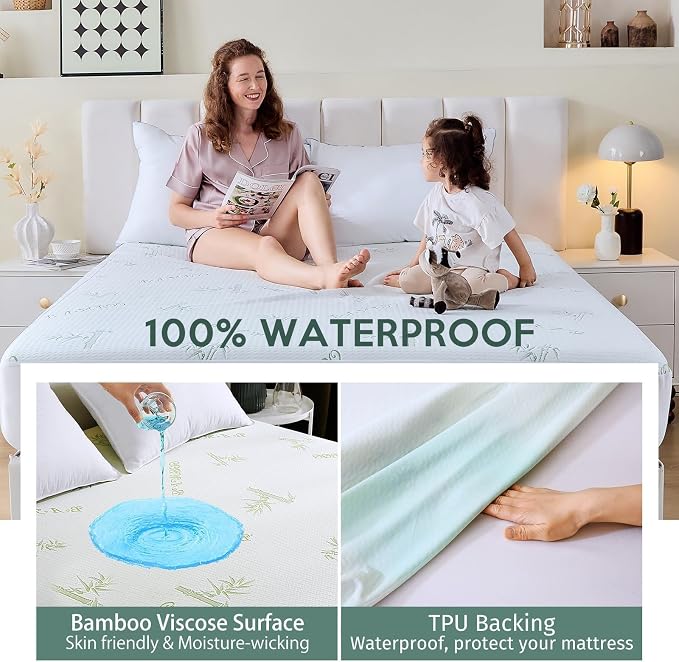 Mattress Protector Full Size Bed, 100% Waterproof Mattress Cover, Cooling and Breathable Bed Pad Cover, Deep Pocket 8"-21"