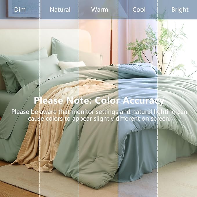 Twin XL Comforter Sage Green, 5 Pieces Bed in a Bag | College Dorm Essentials, OEKO-TEX Certified, 240GSM Down Alternative Comforter, Flat & Fitted Sheets, Pillowcase & Sham