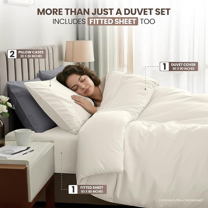 Utopia Bedding Duvet Cover Queen with Fitted Sheet (60x80) - 2 Pillow Case Standard - All Season Luxury Bed in a Bag with Zippered Duvet Cover - No Comforter (Ivory)