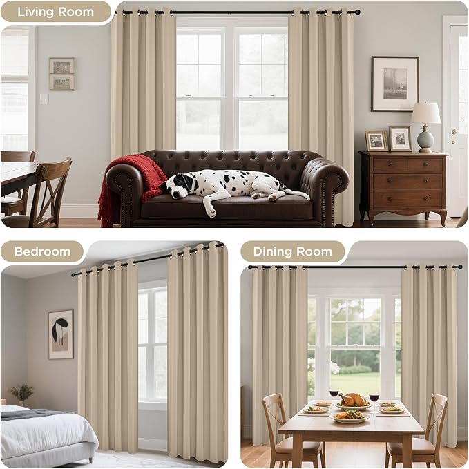 Joydeco Blackout Curtains 72 Inch Length 2 Panels Set, Thermal Insulated Long Curtains& Drapes 2 Burg, Room Darkening Grommet Drapes for Living Room Bedroom Window (W52 x L72 Inch, Light Beige)