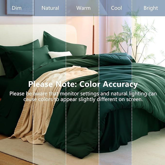 King Size Comforter Set Emerald Green, 7 Pieces Bed in a Bag | OEKO-TEX Certified, All-Season, Bedroom, 240GSM Down Alternative Comforter, Flat & Fitted Sheets, 2 Pillowcases & 2 Shams