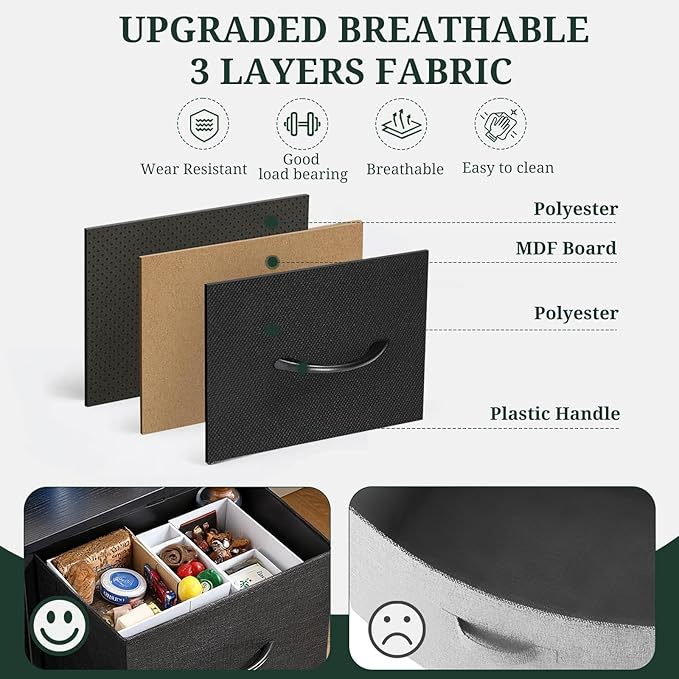 6-Drawer Dresser for Bedroom, Anti-Tip Wide Storage Organizer | Chest of Drawers with Wooden Top and Metal Frame Fabric Bins for Closet, Living Room, Hallway, Entryway, Black