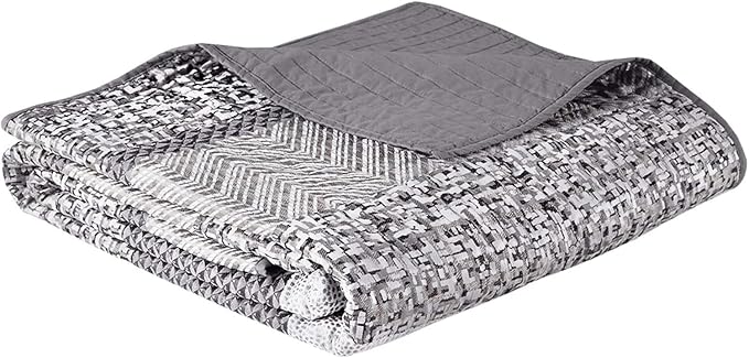 Madison Park Lustrous Jacquard Grey/Taupe Queen Quilt Set, 6pc | All Season Bedding Set, Glitter Accent Coverlet Set, Machine Washable, Cozy, Breathable, Soft, Modern, Casual