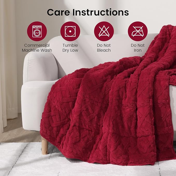 Drewin Weighted Blanket Queen Size 15lbs for Adults,Red,60 x 80 inches | Stress Relief & Better Sleep,Soft Jacquard Sherpa with Glass Beads,Machine Washable,Great for Napping,Relaxing,Reading
