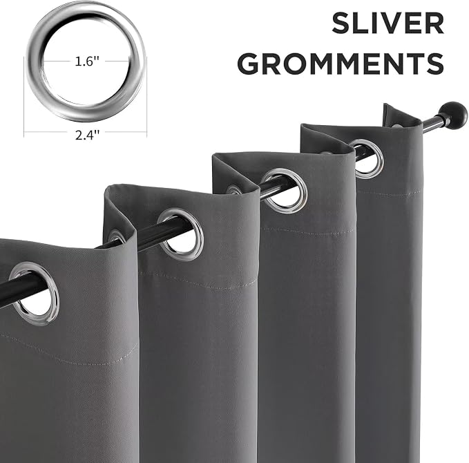 Joydeco Blackout Curtains 90 Inch Length 2 Panels Set, Thermal Insulated Long Curtains& Drapes 2 Burg, Room Darkening Grommet Drapes for Bedroom Living Room Window (Light Grey, W52 x L90 Inch)