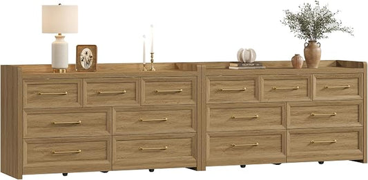 SICOTAS Dresser for Bedroom with 7 Drawers, 56.5" Wide Large Modern Dresser | Chest of Drawers for Living Room, Closet Clothes Storage Organizer Smooth Sliding Drawers, Brown Oak