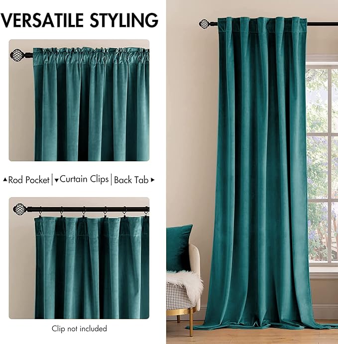 MIULEE Teal Velvet Curtains 52x90 inches 2 Panels Luxury Blackout Curtains | Thermal Insulated, Super Soft Window Drapes for Bedroom Living Room, Rod Pocket & Back Tab