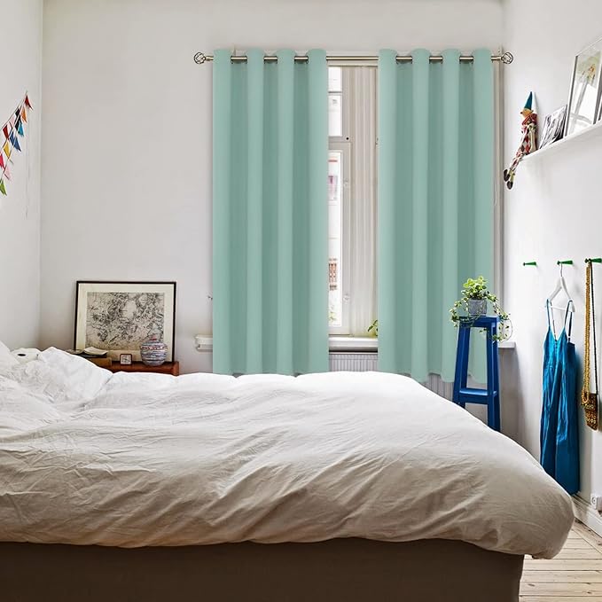 BGment Frosty Green Room Darkening Curtains 63 Inch for Bedroom - 2 Panels | Grommet Top, Light-Blocking, Sunblock, Thermal Insulated, Window Drapes for Kids Boys Room, 52x63 Inch
