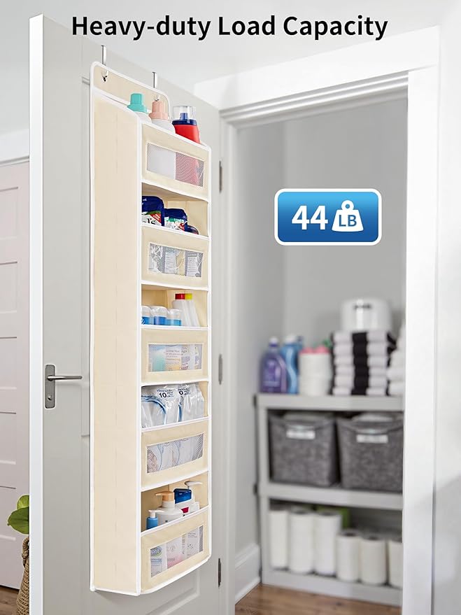 JARLINK Over the Door Organizer for Pantry, Bathroom, 5 Shelf Beige, 2 Pack | Anti-Tilt Design, 44 lb Load Capacity, Hanging Door Organizer with 5 Large Capacity Pockets, Behind Door Storage for Nursery