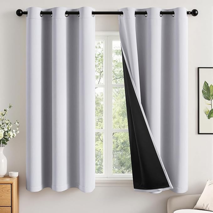 MIULEE Greyish White 40x54 Inch Length Blackout Curtains for Bedroom | 2 Thick Layers Thermal Insulated Short Window Curtains, Noise Reducing Grommet, Drapes for Kitchen Living Room，2 Panels