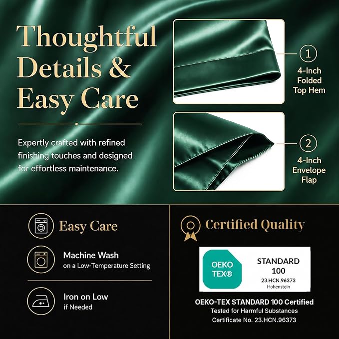 CozyLux Satin Sheets Full, 4-Piece 14-Inch Deep Pocket Sheet Set | OEKO-TEX Certified Silky Soft Sheet Set for Hair & Skin, Luxurious Silky-Smooth Satin for Elegant Bedroom Decor, Dark Green