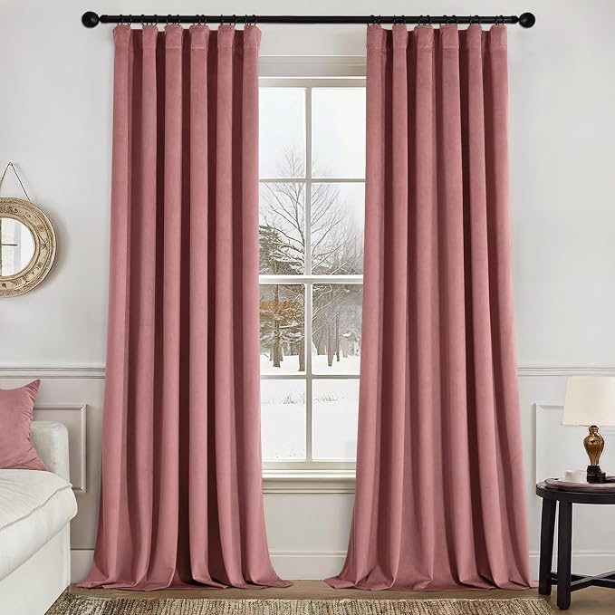 MIULEE Velvet Curtains 50W x 90L 2 Panels Dusty Rose Blackout Curtains | Luxury velvet fabric, pinch pleat design, back tab hooks, thermal insulated, blackout light blocking, for living room bedroom