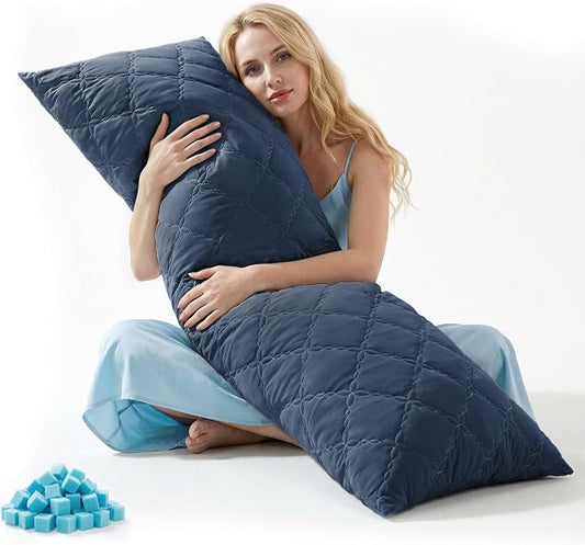 BEDELITE Cooling Body Pillow, Memory Foam Filled, Navy Blue, 20x54 Inches | Soft & Cool-Touch Quilted Nylon-Spandex Cover, Adjustable Fill, Perfect for Side Sleepers, Hot Sleepers, Pregnancy, Back Pain