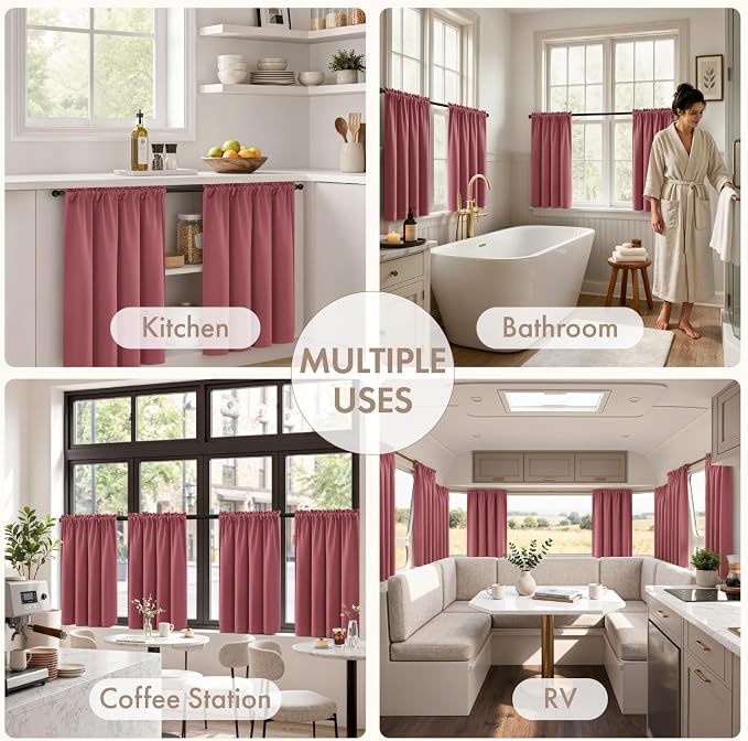 MIULEE Set of 4 Dusty Rose 45 Inch Short Blackout Kitchen Window Curtains | Bedroom Drapes, Light Blocking Privacy Curtains for Small Windows, Bathroom, RV/Motorhome, Laundry, Top&Bottom Rod Pocket