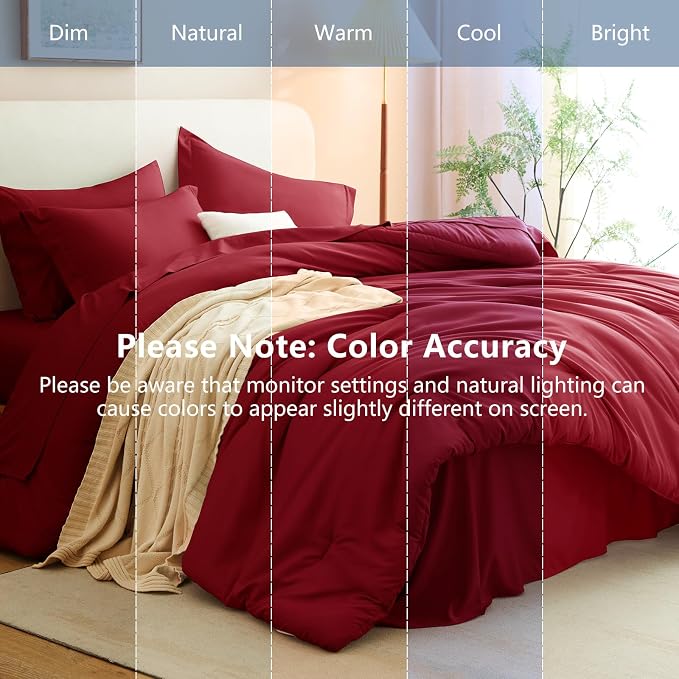 Twin XL Comforter Dark Red, 5 Pieces Bed in a Bag | College Dorm Essentials, OEKO-TEX Certified, 240GSM Down Alternative Comforter, Flat & Fitted Sheets, Pillowcase & Sham