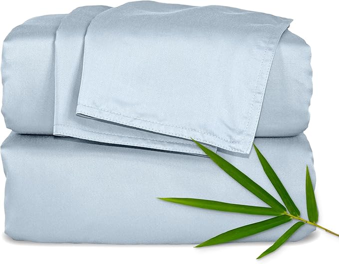 Pure Bamboo Full Sheets, Genuine 100% Organic Viscose Derived from Bamboo Bed Sheet Set, Luxuriously Soft & Cooling, Double Stitching, 2 Year Quality Promise (Full, Glacier)