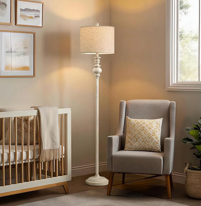 BOBOMOMO 64.25" Farmhouse Floor Lamp for Living Room Bedroom, Tall Antique White Standing Lamp with Rotary Switch, Vintage Corner Floor Lamp for Living Room & Office, Rustic Home Decor
