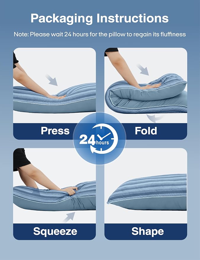 ZonLi Cooling Body Pillow for Adults, Breathable Cooling Fabric with Firm Memory Foam Support, Long Body Pillow for Side Sleepers, Gift for Men Women, 20 x 54 Inch, Light Blue
