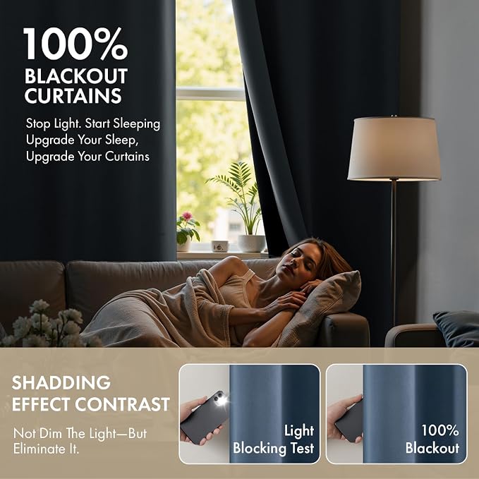 MIULEE Stone Blue Blackout Curtains for Bedroom 40x84 Inch Long 2 Panels | 2 Thick Layers Thermal Insulated Window Curtains with Black Liner, Noise Reducing Grommet, Drapes for Living Room