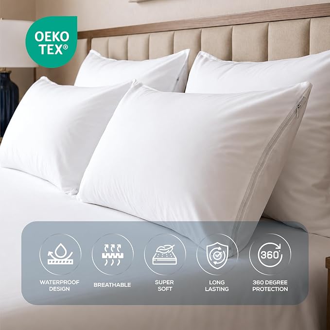 Utopia Bedding Premium 100% Waterproof Pillow Protectors with Zipper King Size (Set of 40), Bed Bug and Dust Mite Proof Zippered Pillow Covers, Pillow Encasement Cases, White