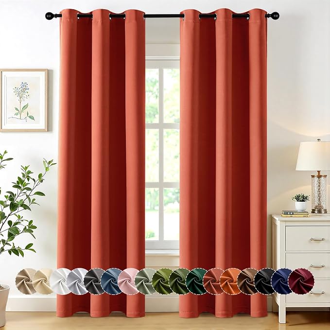 MIULEE Fall Blackout Curtains for Bedroom 2 Panel 40"x84" Long Burnt Orange | Thermal Insulated, Living Room Darkening Grommet Drapes, Noise Reducing, Light Blocking Window Treatments