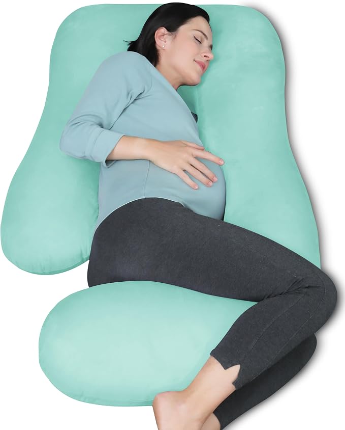 MOON PARK Pregnancy Pillows for Sleeping - U Shaped Full Body Maternity Pillow with Removable Cover - Support for Back, Legs, Belly, Hips - 57 Inch Pregnancy Pillow for Women - Turquoise