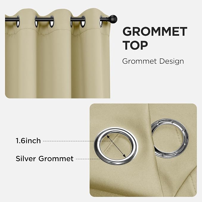 Joydeco Blackout Curtains for Bedroom 108 inch Long 2 Panels, Thermal Insulated Room Darkening Curtains with Grommets, Soft Window Drapes for Living Room (W52 x L108 Inch, Beige)
