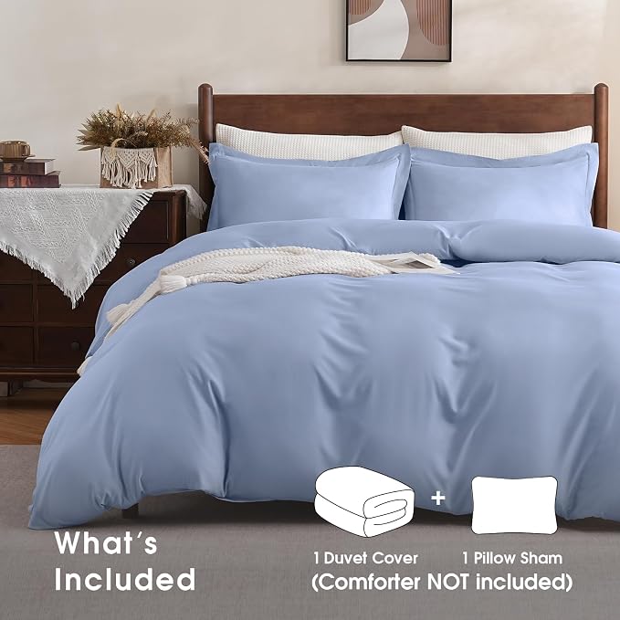 FreshCulture Duvet Cover Full Size - 3 Pieces Microfiber Duvet Cover Set with Zipper Closure - Lightweight & Easy Care - 1 Comforter Cover & 2 Pillow Shams - Comforter Not Included (Baby Blue)
