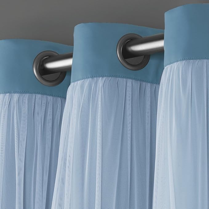 TOWN & COUNTRY LUXE Talia Double Layer Indoor Curtains, Sheer and Room Darkening Blackout, Grommet Top, Energy Efficient, 2-Pack Set, 52"x84", Turquoise