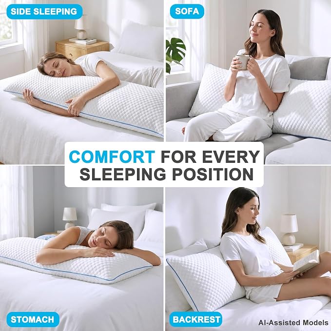 Shredded Memory Foam Long Body Pillows for Adults, 20 x 54 inches, 1-Pack | Adjustable Firm, Supportive, Breathable, Hypoallergenic, Odorless, Luxury, Cooling Gel pillows for Side Back Stomach Sleepers