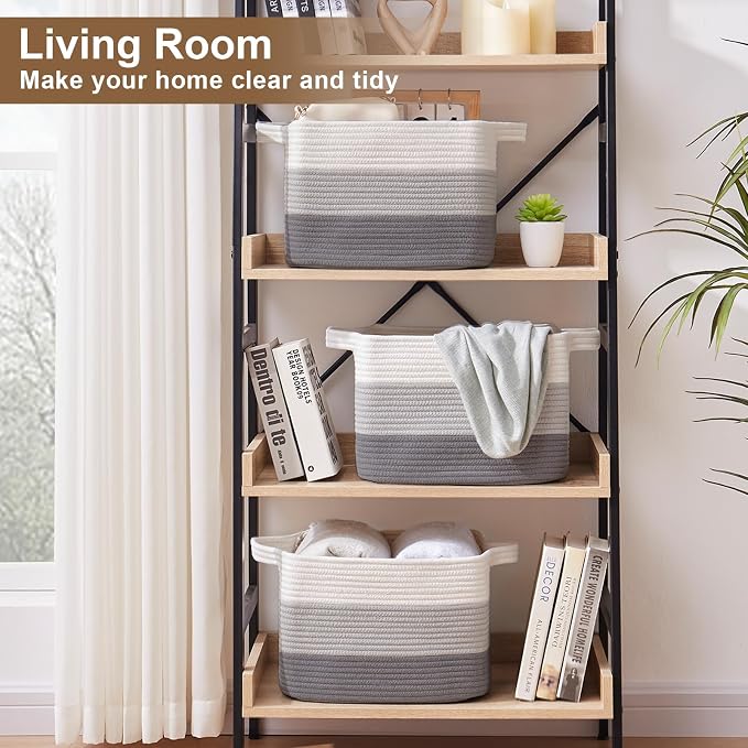 OIASKET Storage Basket for Organizing, Woven Baskets for Storage, Rectangle Decorative Baskets for Shleves, Closet, Toys, Books, Nursery Organizer Bins - Pack of 3 (Gradient Gray, 13"x9.85"x8.7")
