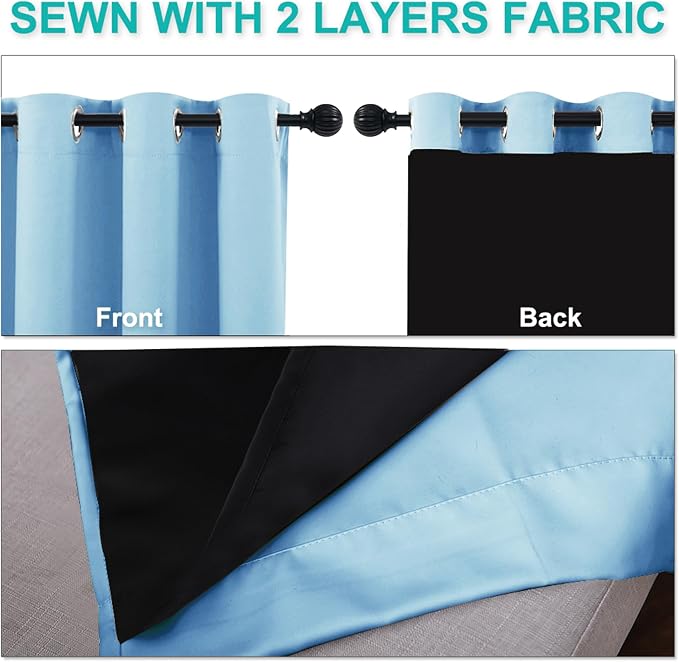 NICETOWN Blue Blackout Curtains for Baby Room 52" Wide x 84" Long 2 Panels | 100% Blackout Energy Smart Noise Blocking Drapes for Guest Room Bedroom, Thermal Insulated Lined Window Dressing Home Decor