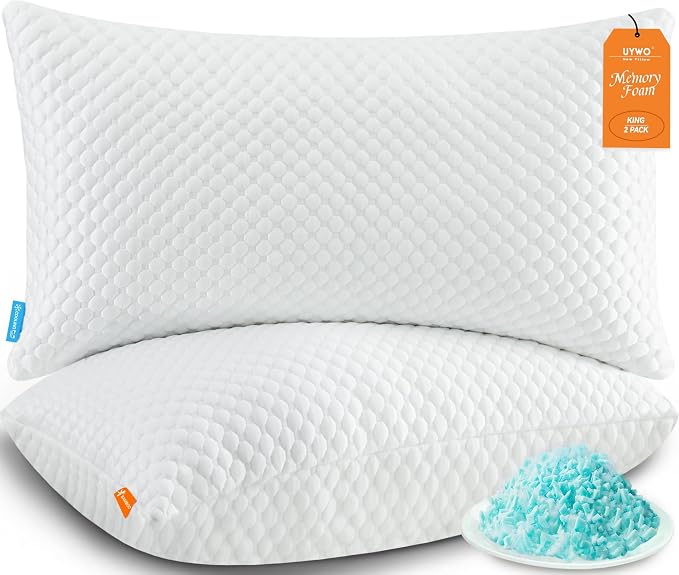 UYWO Cooling Pillows King Size Set of 2, Adjustable Memory Foam Pillows | Firm/Soft Cooling Bed Pillows for Side/Back/Stomach Sleepers, Ergonomic Neck Support Pillow