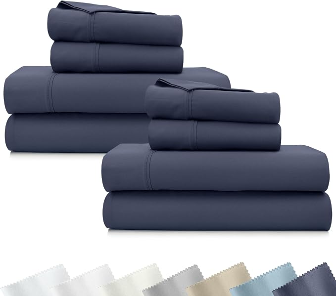 California Design Den 2-Pack Soft 100% Cotton Sateen King Sheet Set | 400 Thread Count Backed by Good Housekeeping Seal, 16" Deep Pocket, All-Around Elastic, Durable,Easy Care - Indigo Dusty Blue