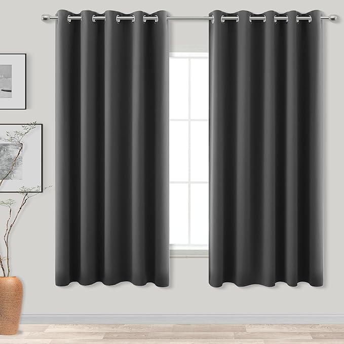 KOUFALL Blackout Curtains for Living Room 63 Inch Length,Extra Wide 72 Inches Dark Gray Drapes 63 Inches Long 2 Panels Set,