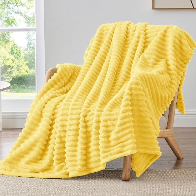 BEDELITE Ribbed Twin Blanket for Couch & Bed, Custard Yellow, 60"x80" | Ultra-Soft Plush Fleece, Cozy, Warm Yet Lightweight, Ribbed Texture, Home Decor, Machine Washable, Giftable, All-Season Use