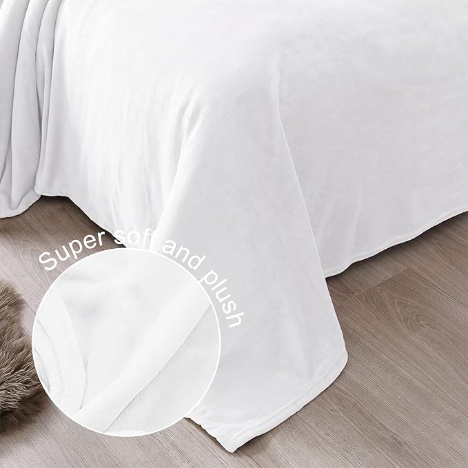 Exclusivo Mezcla Soft Fleece Blanket Twin Size for Bed, Pure White | 60x80 Inches, Double-Sided Brushed Flannel, Lightweight Plush Cozy Blanket for Home Decor, All Season, Machine Washable