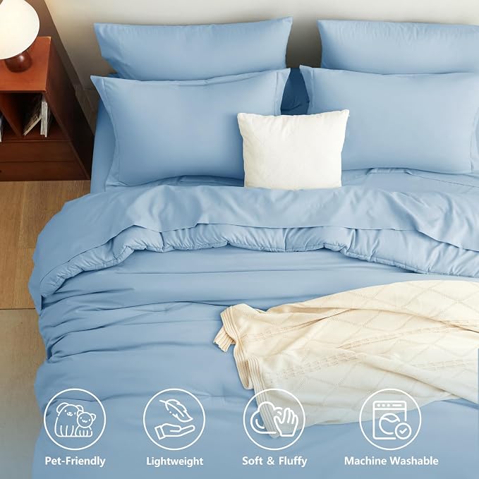 King Size Comforter Set Baby Blue, 7 Pieces Bed in a Bag King Comforter Set with Sheets, Bedding Sets with Down Alternative Comforter, Sheets, Pillowcases & Shams, Soft All Seasons Bed Set