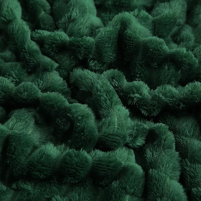 Puncuntex Dark Green Throw Blanket 90"×90" Fuzzy 3D Jacquard Decorative | Flannel Fleece Super Soft Plush Cozy Blanket for Couch Sofa Chair Lightweight
