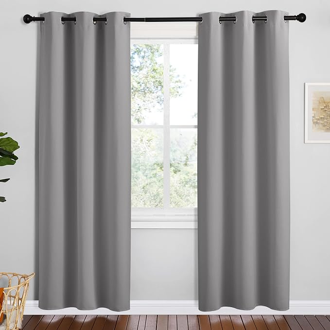 NICETOWN Thermal Insulated Grommet Blackout Curtains, Silver Grey, 2 Panels, W42 x L78 -Inch, Kids Window Drape Panel for Nursery, Privacy Short Curtains | Grommet Blackout Kids Window Drape Panel for Nursery Privacy Short Curtains