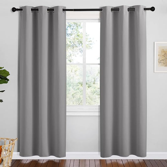 NICETOWN Thermal Insulated Grommet Blackout Curtains, Silver Grey, 2 Panels, W42 x L78 -Inch, Kids Window Drape Panel for Nursery, Privacy Short Curtains | Grommet Blackout Kids Window Drape Panel for Nursery Privacy Short Curtains