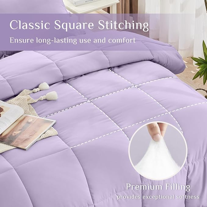 JOLLYVOGUE Twin Comforter Set, Ultra-Soft Bed in a Bag Twin Size 5 Pieces, Oeko-TEX Certified Bedding Set with Down Alternative Comforter, Sheets, Pillowcases & Shams, Lavender