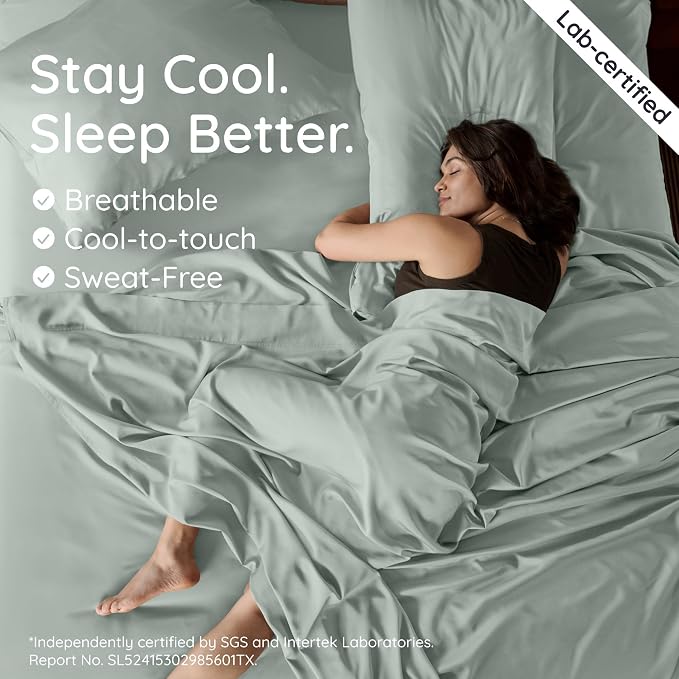 Bambaw 100% Viscose Derived from Bamboo Twin XL Fitted Sheet – Single Fitted Sheet with Straps, Cooling, Smooth & Breathable, Moisture Wicking Comfort, Stays Secure with Elastic Corners (Sea Glass)