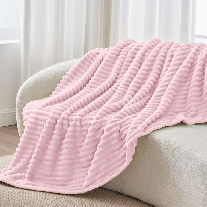 BEDELITE Striped Fleece Throw Blanket, Cherry Blossom, 50"x60" | 300GSM Microfiber Fleece, Soft Cozy, Lightweight Warm, Double-Sided Plush, Machine Washable, Gift, Room Decor, for Couch Sofa