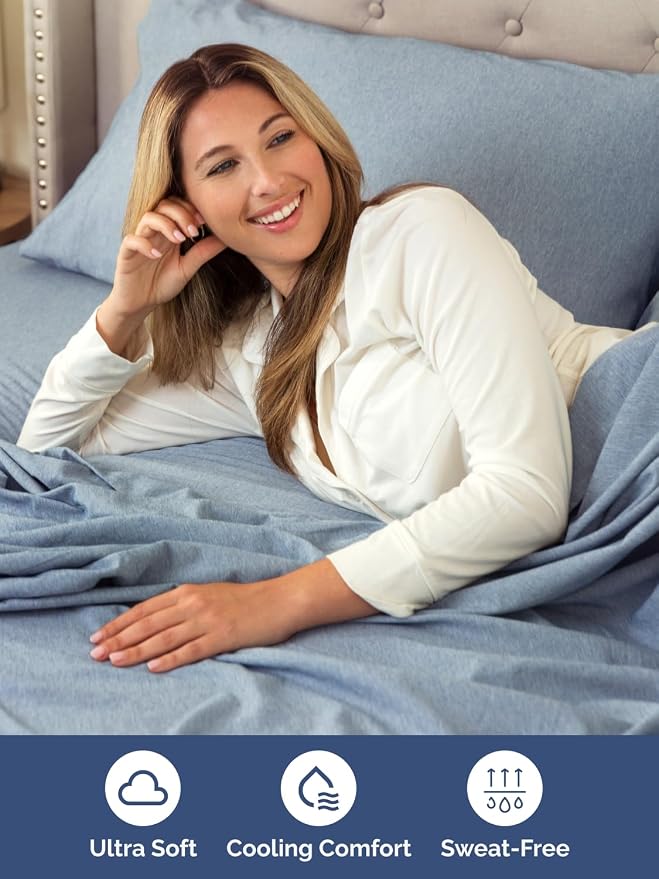 Extra Deep Full Sheet Set - 4 Piece Breathable & Cooling - Heathered Blue | Easily Fits 18 to 24 inch Mattress - Ultra Soft, Wrinkle & Fade Free with Extra Deep Pockets - Comfy Hotel Luxury Bedding