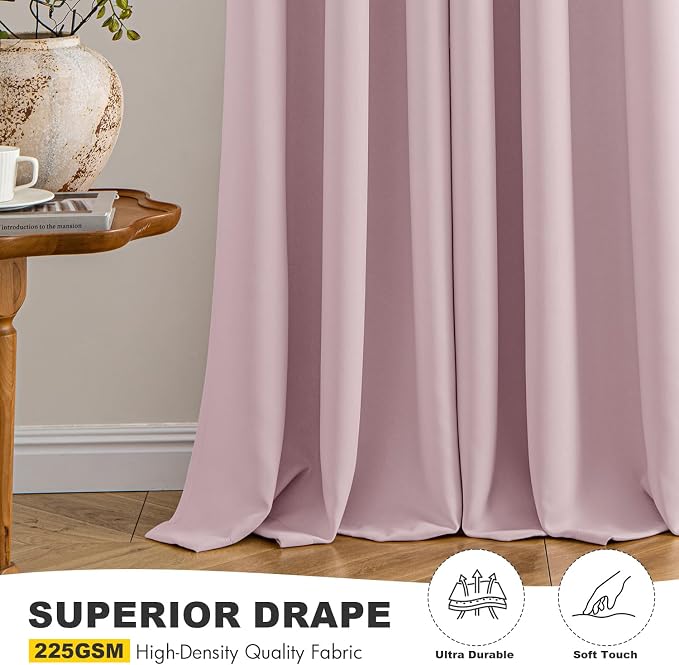 MIULEE Blackout Curtains for Bedroom 2 Panels 40 x 72 Inch Long Blush Pink | Thermal Insulated, Living Room Darkening Grommet Drapes, Noise Reducing, Light Blocking Window Treatments